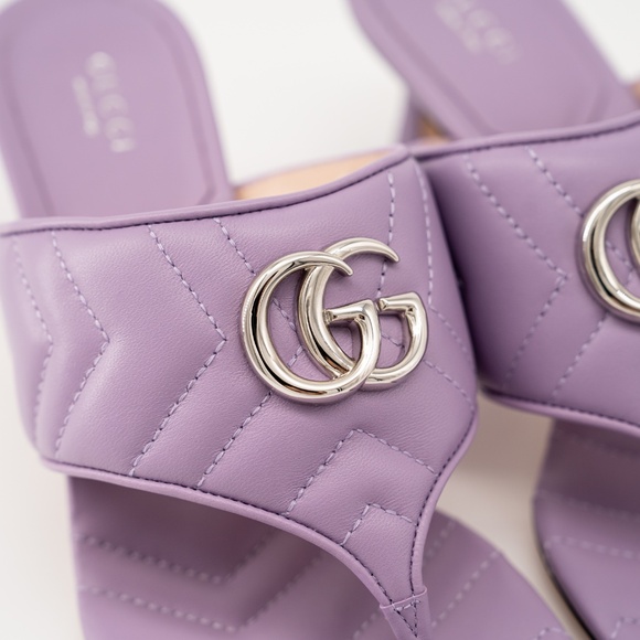 sz 40G 10 US Gucci Marmont GG Kitten Heel Thong Sandals Quilted Lavender Purple